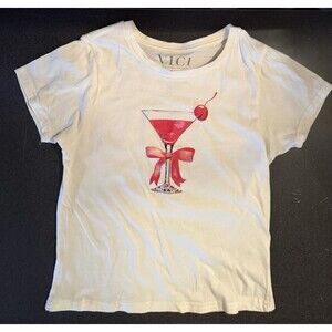 Vici Cotton Short Sleeve T-shirt Cosmopolitan Martini And Cherry Size M Girly